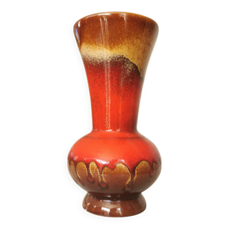 Vase vintage en céramique KIL : glaçure lave rouge et brune, Yougoslavie des années 1970