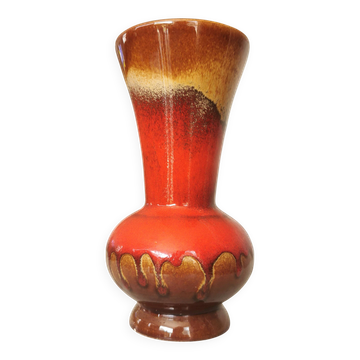 Vintage KIL Ceramic Vase: Red & Brown Lava Glaze, 1970s Yugoslavia