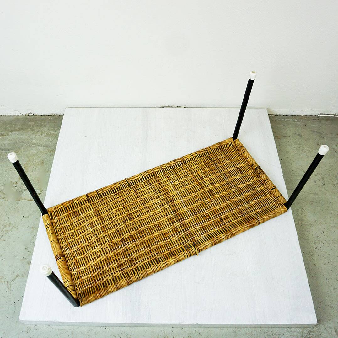 Black steel and wicker side table by Carl Auböck, mid-century.