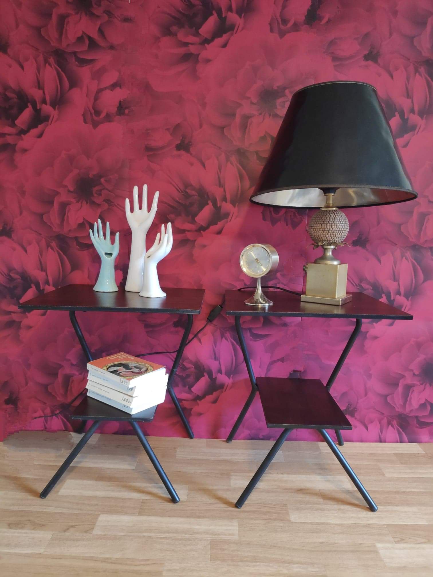 Dark wooden bedsides of the 1950s