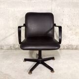 Vintage 70s swivel office chair in skai and black metal