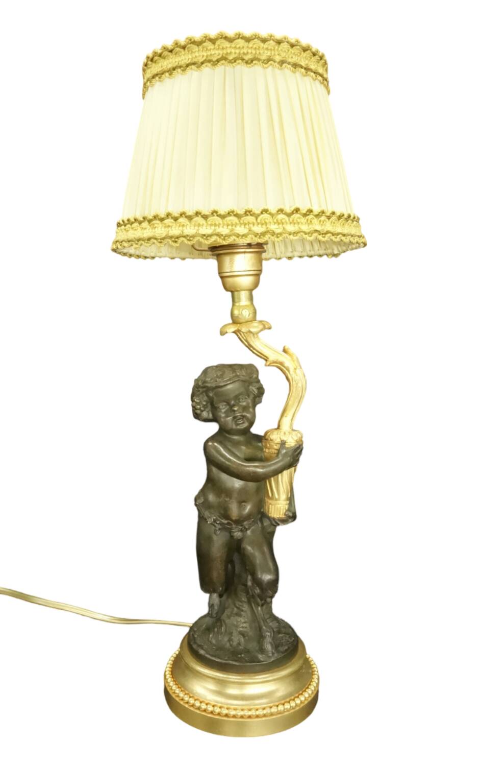 Clodion faun lamp, Louis XVI style, early 1900s - gilded and patinated bronze