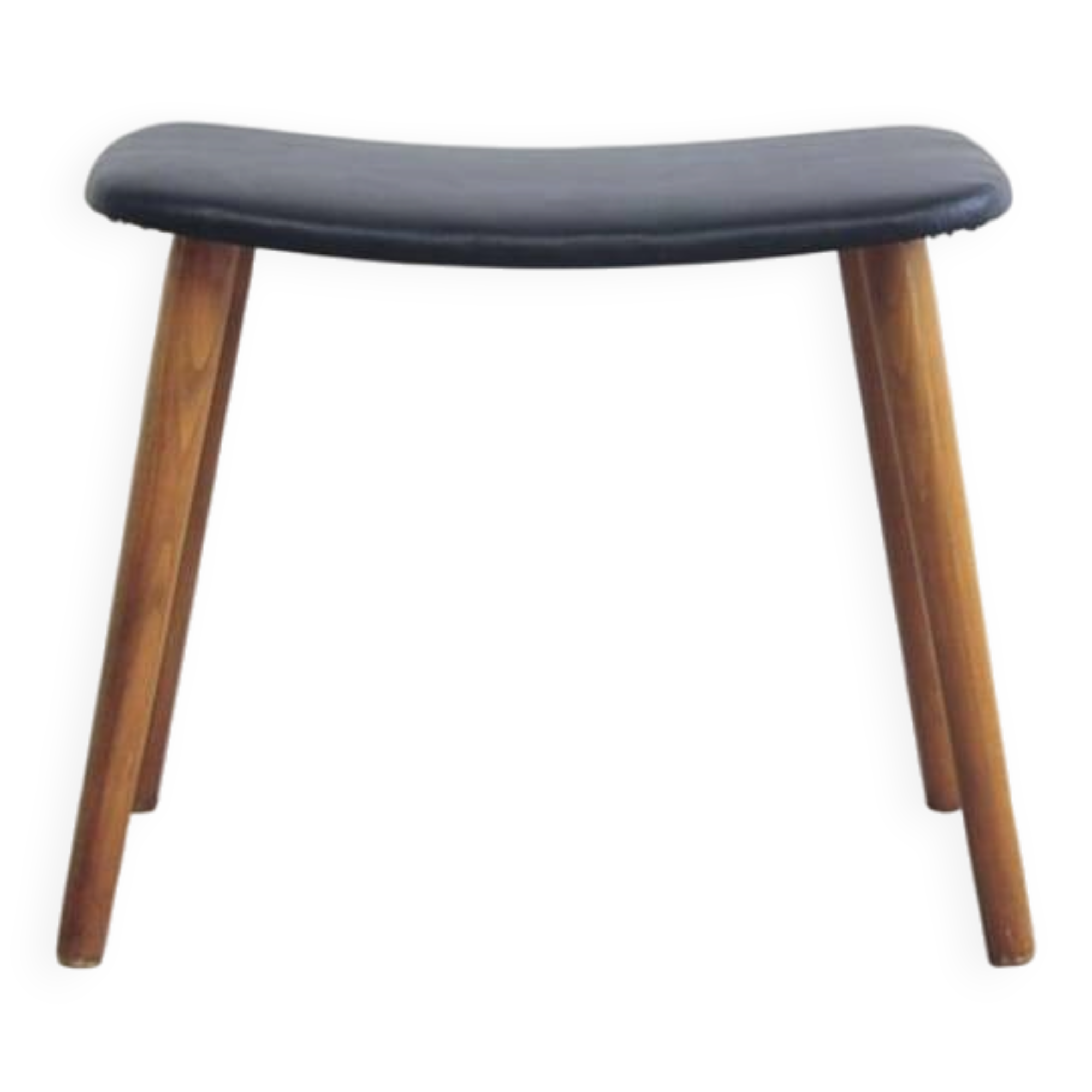 Tabouret en teck et cuir noir