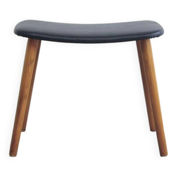 Tabouret en teck et cuir noir