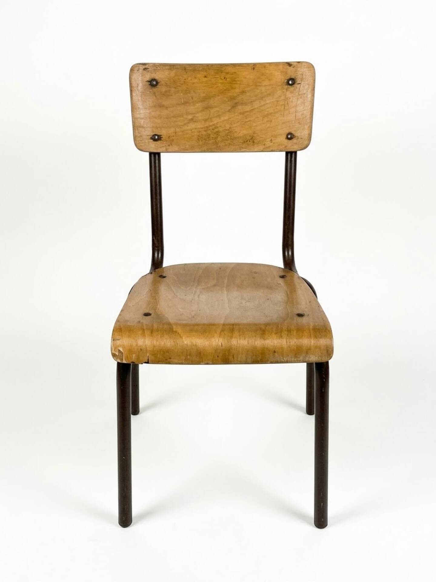 Set of 4 vintage metal and plywood school chairs (2 pairs)