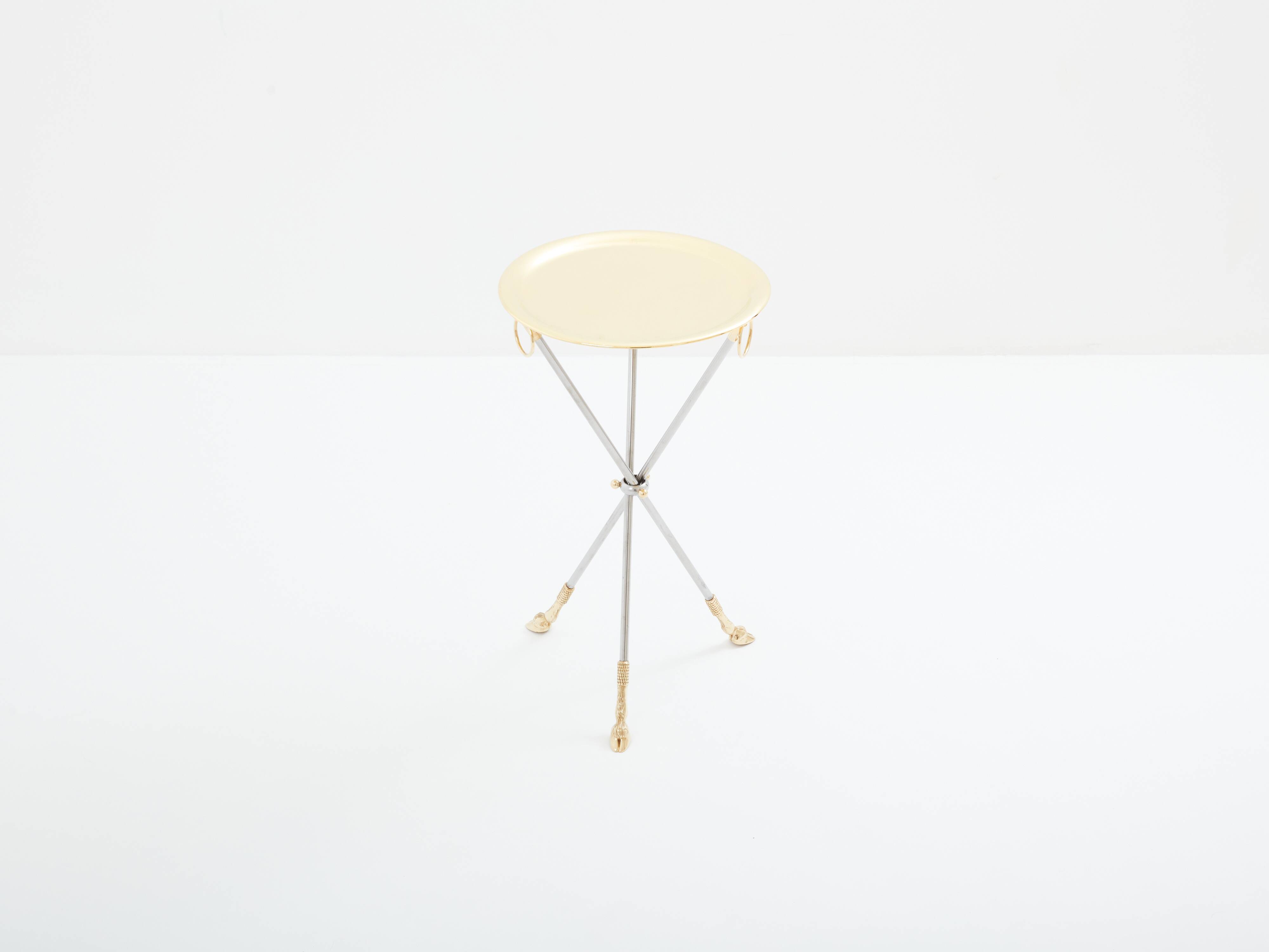 Brass steel pedestal table with removable top signed Alberto Orlandi 1970