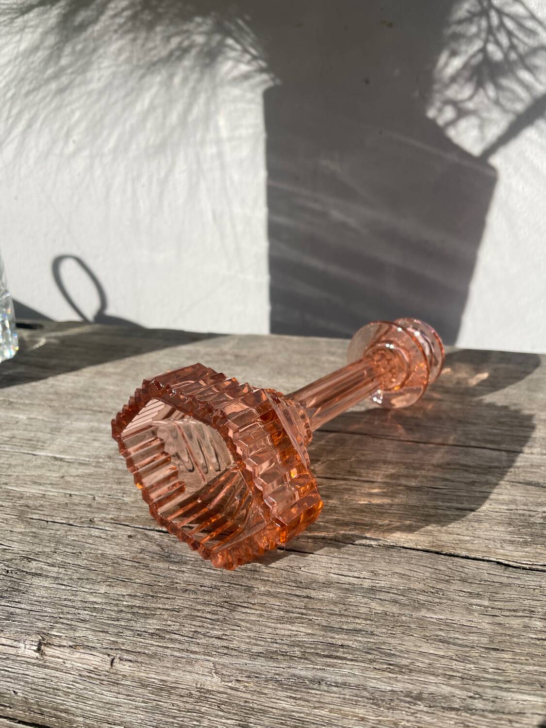 Art Deco pink glass candlestick