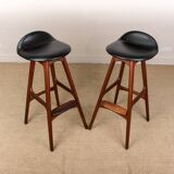 Pair of danish high stools in teak and black skaï model od61 by erik buch for oddense .
