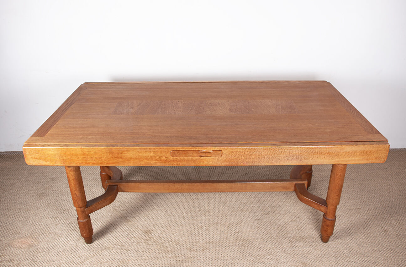 Large extendable dining table, 320 cm, in oak, Guillerme and Chambron.