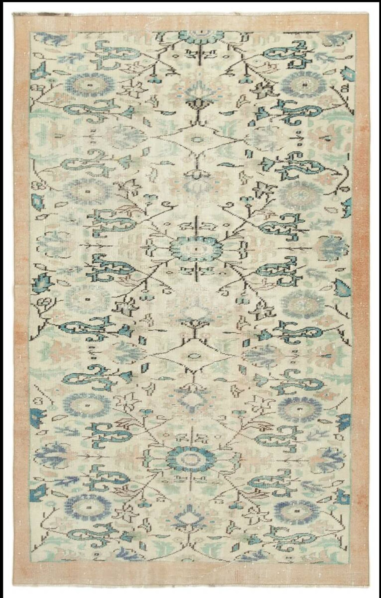 One of a kind hand knotted Turkish beige rug 153 cm x 262 cm