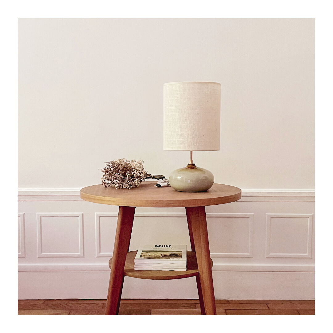 Lampe grès vernissé et jute tissée
