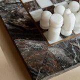 Vintage Marble Chess Set in Grey and Pink Stone – Hand-Carved Pieces, 31x31 cm Board, 1960s Italian Design