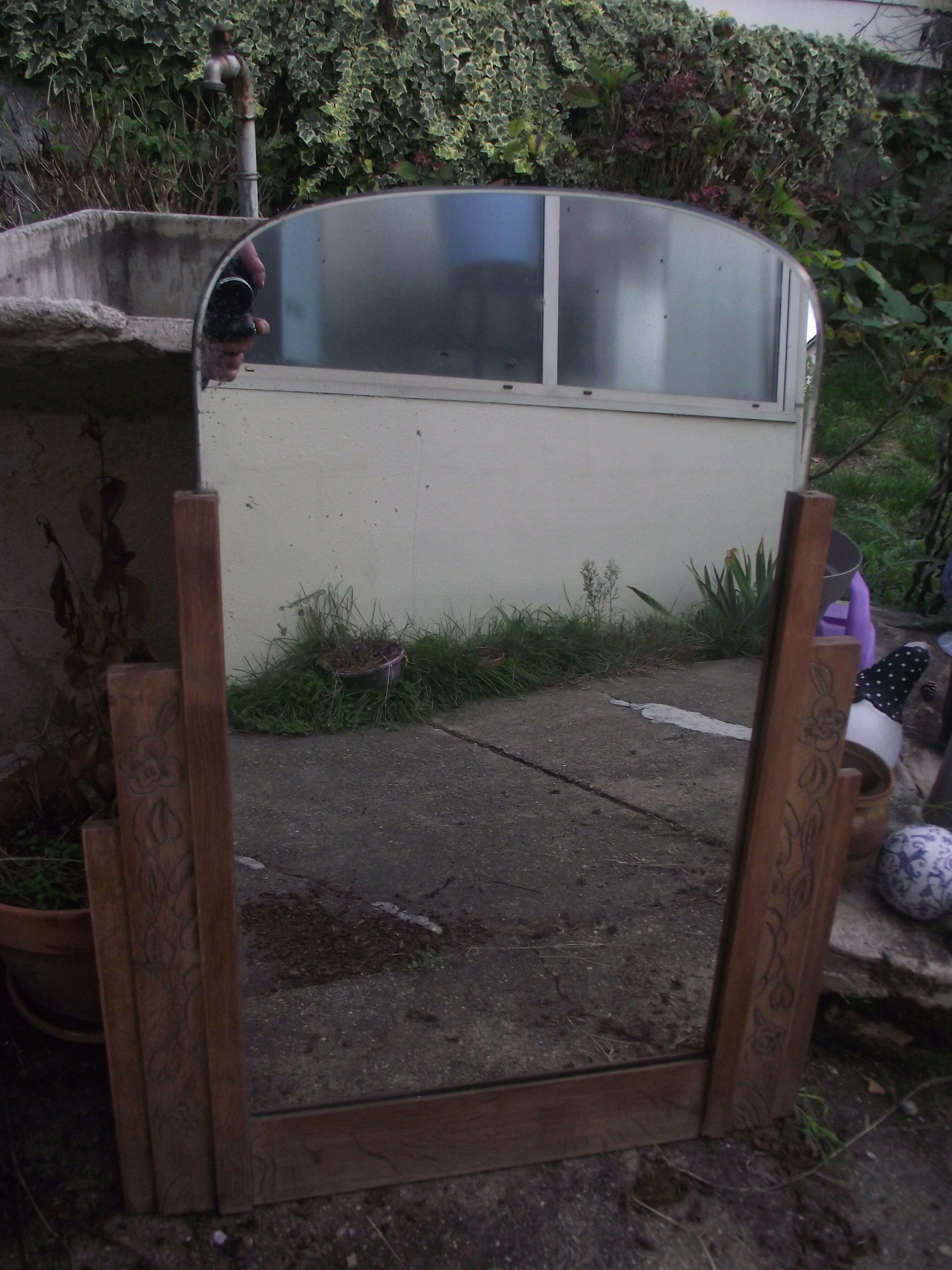 Mirror bevelled art deco raw oak 68x90cm