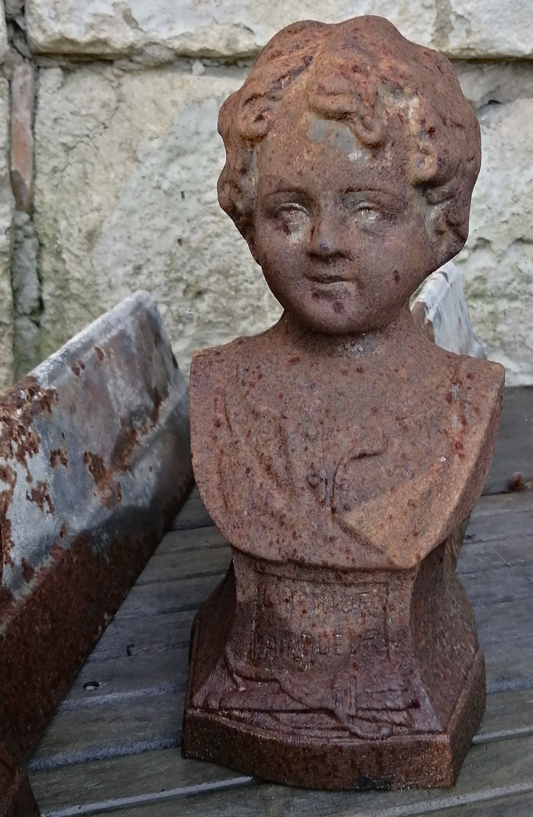 Pair of cast iron fireplace chenets "Children"