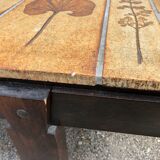 Vintage ceramic coffee table with herbarium decorations by Roger Capron, solid beech base.