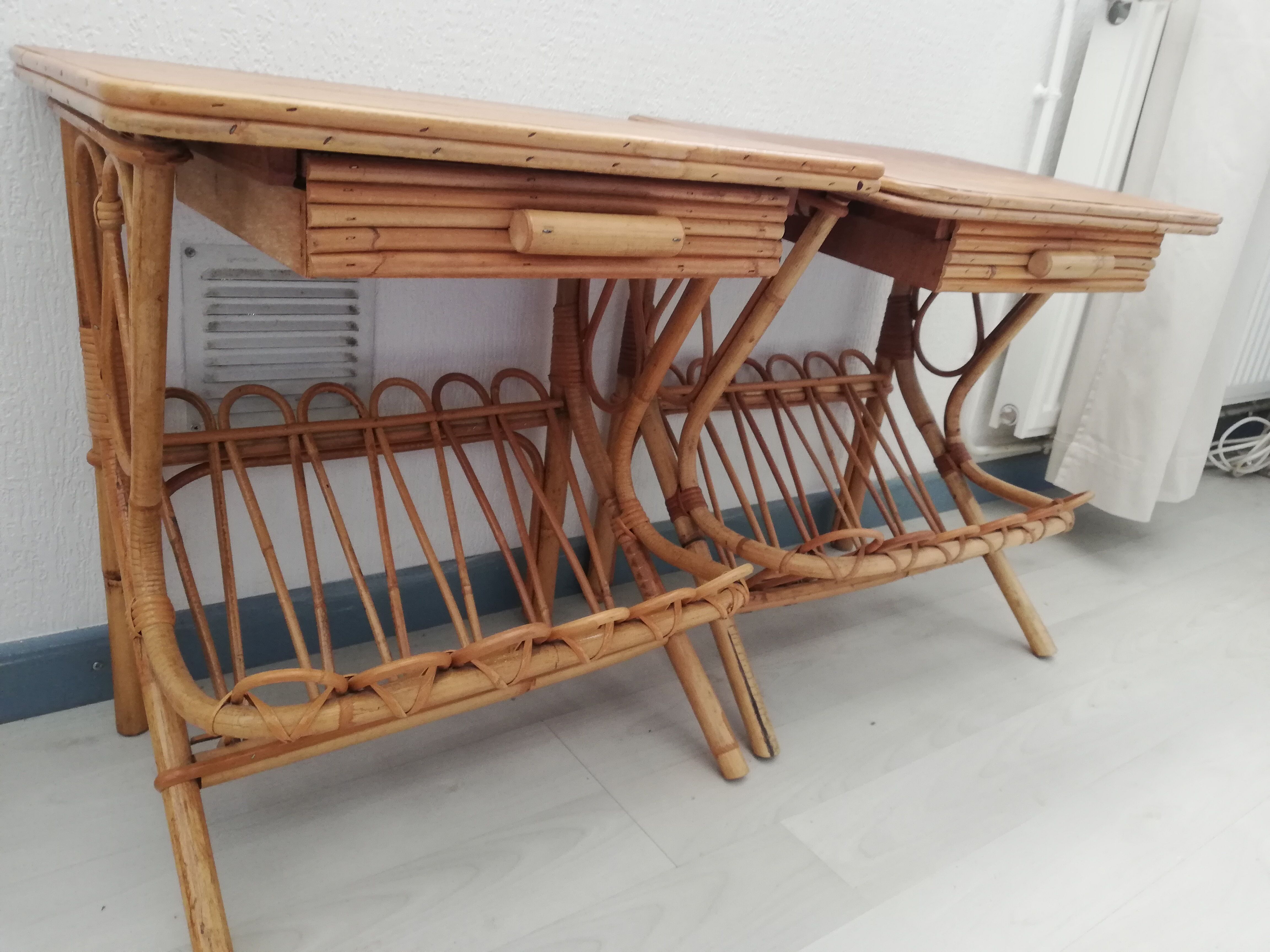 Pair of vintage rattan bedsides