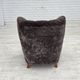 1960s, Danish design, reupholstered armchair, genuine sheepskin.