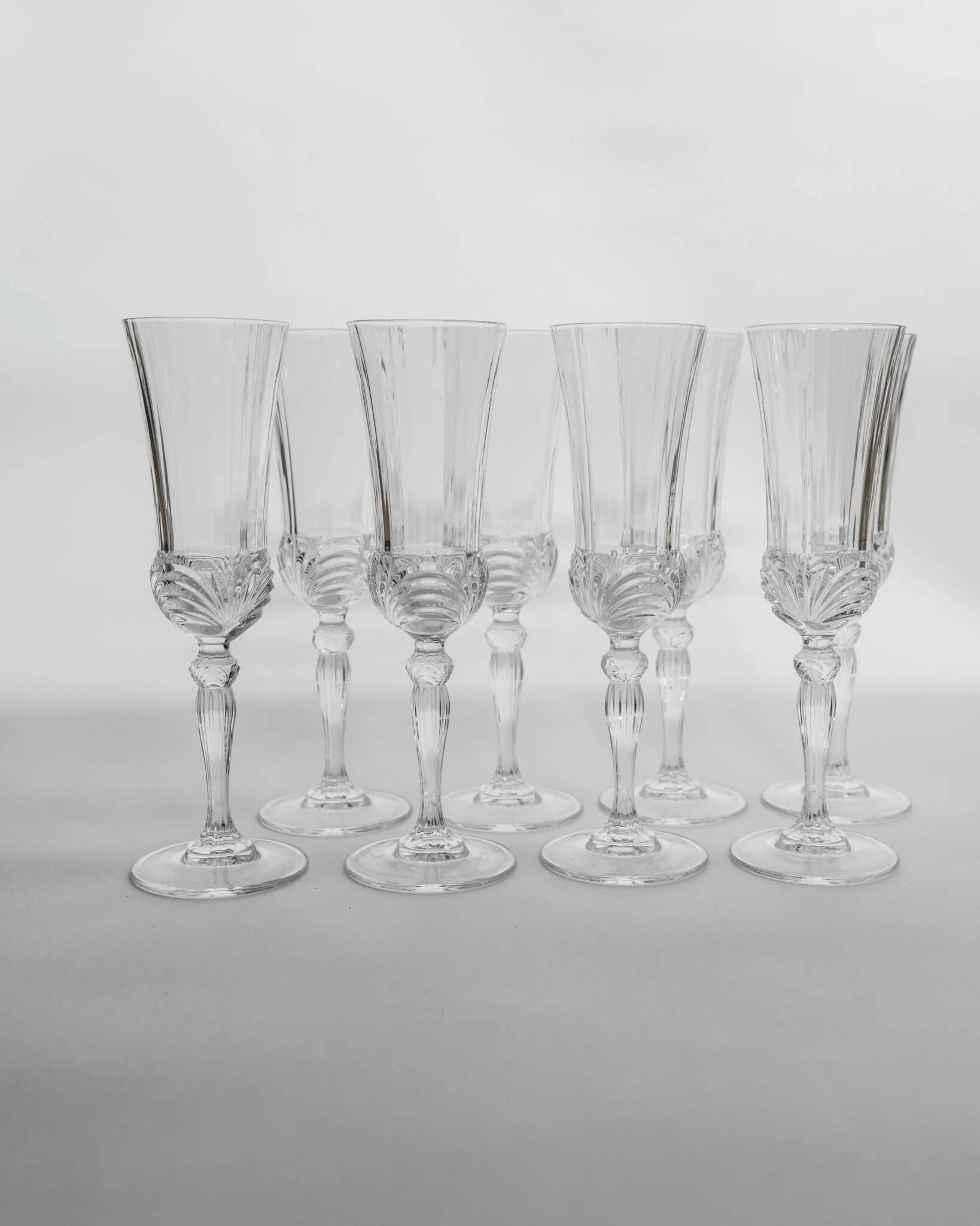 Verres à champagne en cristal clair - Ensemble de 8, cristal taillé italien Melodia, barware vintage des années 1980