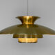 Brushed aluminum pendant light with golden finish, Denmark 1970