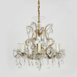 Old chandelier, pendant light, Marie Thérèse light with 9 lights and glass pendants. 1980s