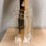 Large glamorous 1970s brass & lucite architectural table lamp