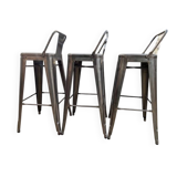 lot de 3 chaises de bar Tolix en acier brut (gris) verni