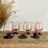 6 small pink glasses with black stem