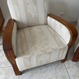 Pair of art deco armchairs in wood and floral fabric