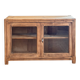 Old wooden buffet with a glass front in raw wood
