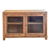 Buffet bas vitré ancien en bois massif brut
