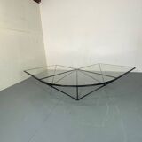Table Basse Moderniste Furtive en Acier et Verre, Italie, années 1980