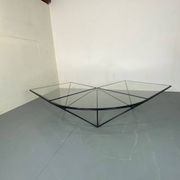 Table Basse Moderniste Furtive en Acier et Verre, Italie, années 1980