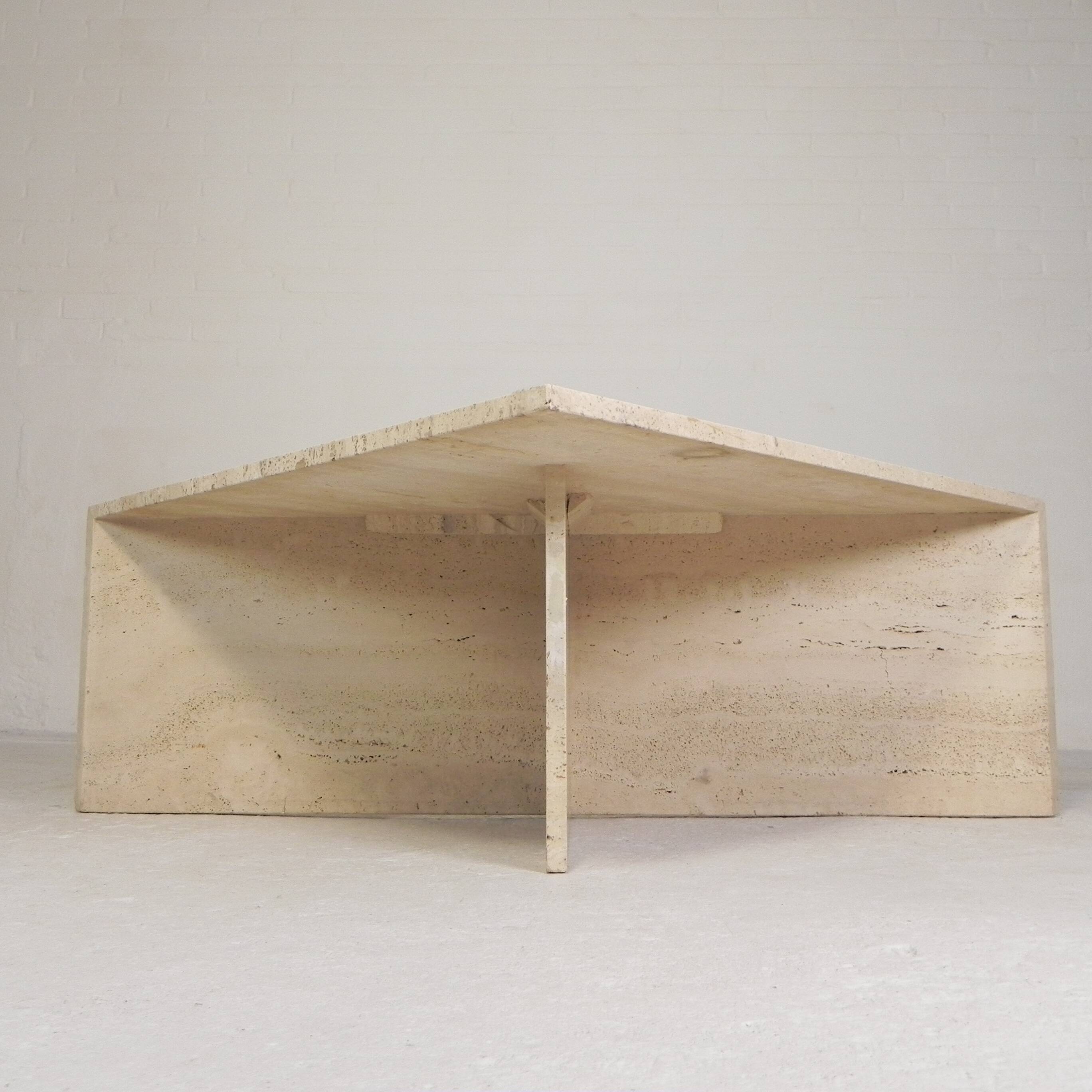 Mid-Century travertine coffee table with a triangular top, 1970s.
