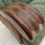 Canapé danois 3 places des années 1950, tissu en laine d'ameublement vert/beige, bois de chêne.