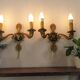 Paire anciennes appliques style Empire dauphins & palmes bronze C859