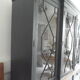 Slate grey china cabinet with wood interior
