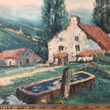 Oil on canvas painting landscape of the vosges signed Milio Burquin