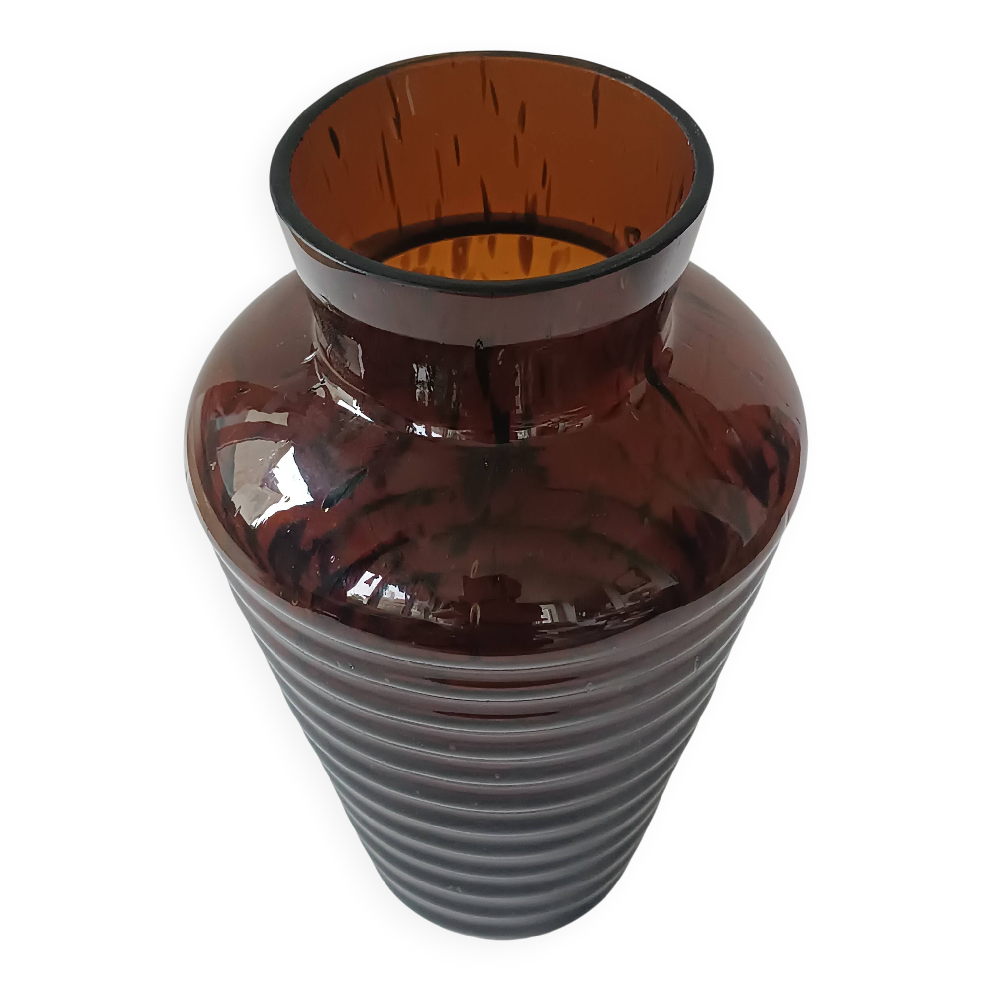 Vintage speckled amber blown glass conical vase