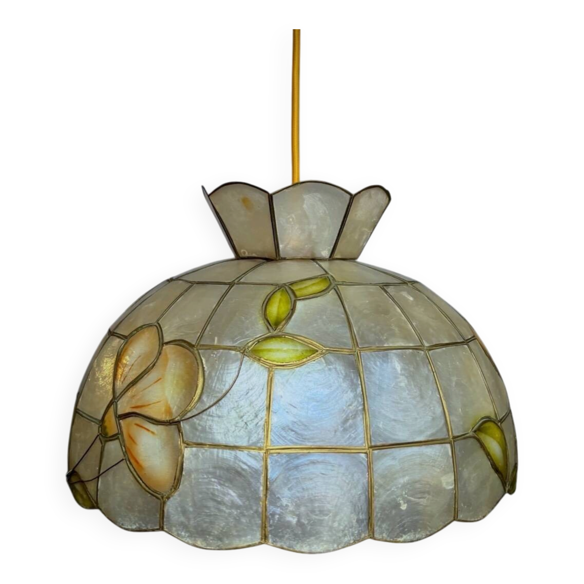 Capiz shell and brass pendant light