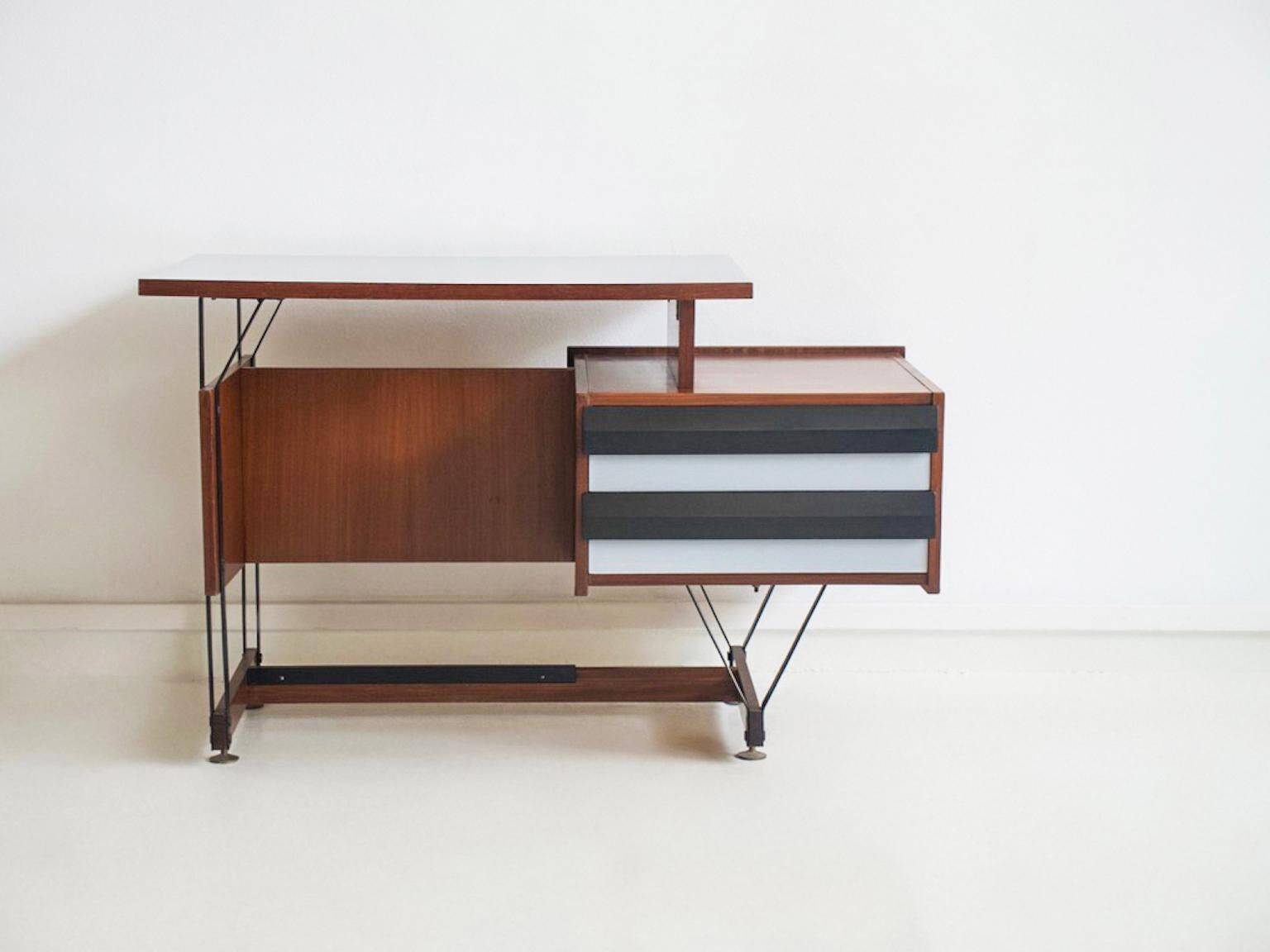 Small wooden desk with metal structure, Italy, 1960s.
