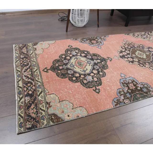 Vintage Turkish Oushak Handmade Wool Cotton Orange Runner Rug 92x378
