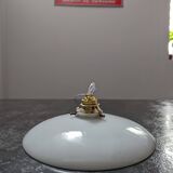 Ancienne suspension abat jour baladeuse lampe en opaline blanche Art déco 1930