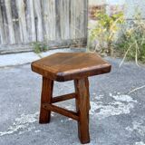 Vintage Solid Wood Brutalist Low Stool