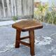 Vintage Brutalist Solid Wood Low Stool