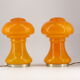 2 table lamp mushroom glass orange France 60s.