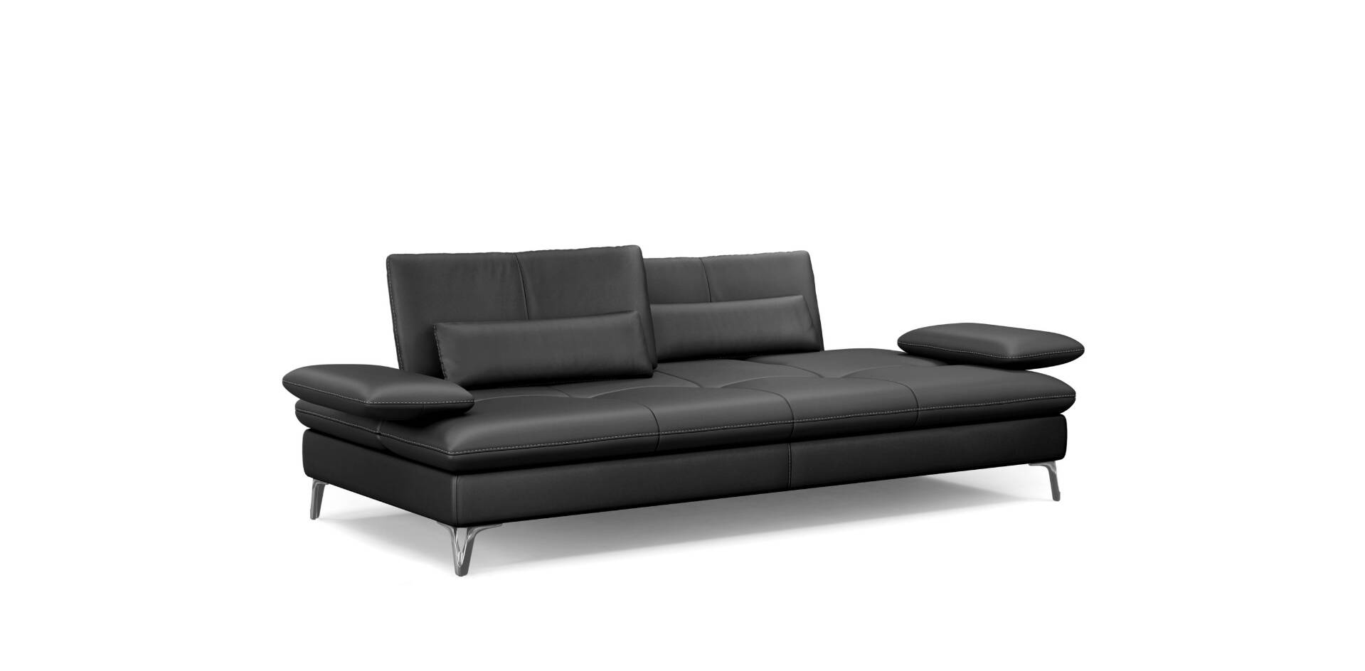 2 black leather sofas roche bobois scenario, one three-seater and one chaise longue.