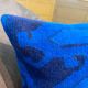 Vintage Turkish Rug Cushion, Handmade Electric Blue Geometric Wool Pillow
