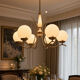 White Opaline Glass & Brass Chandelier, 1960s