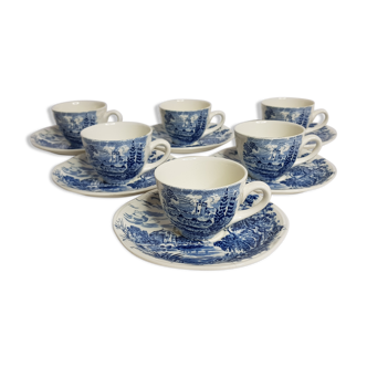 Service à thé 6 tasses et sous-tasses faïence Gien Wedgwood