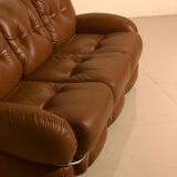 Italian brown leather "Okay" sofa by Adriano Piazzesi 70's